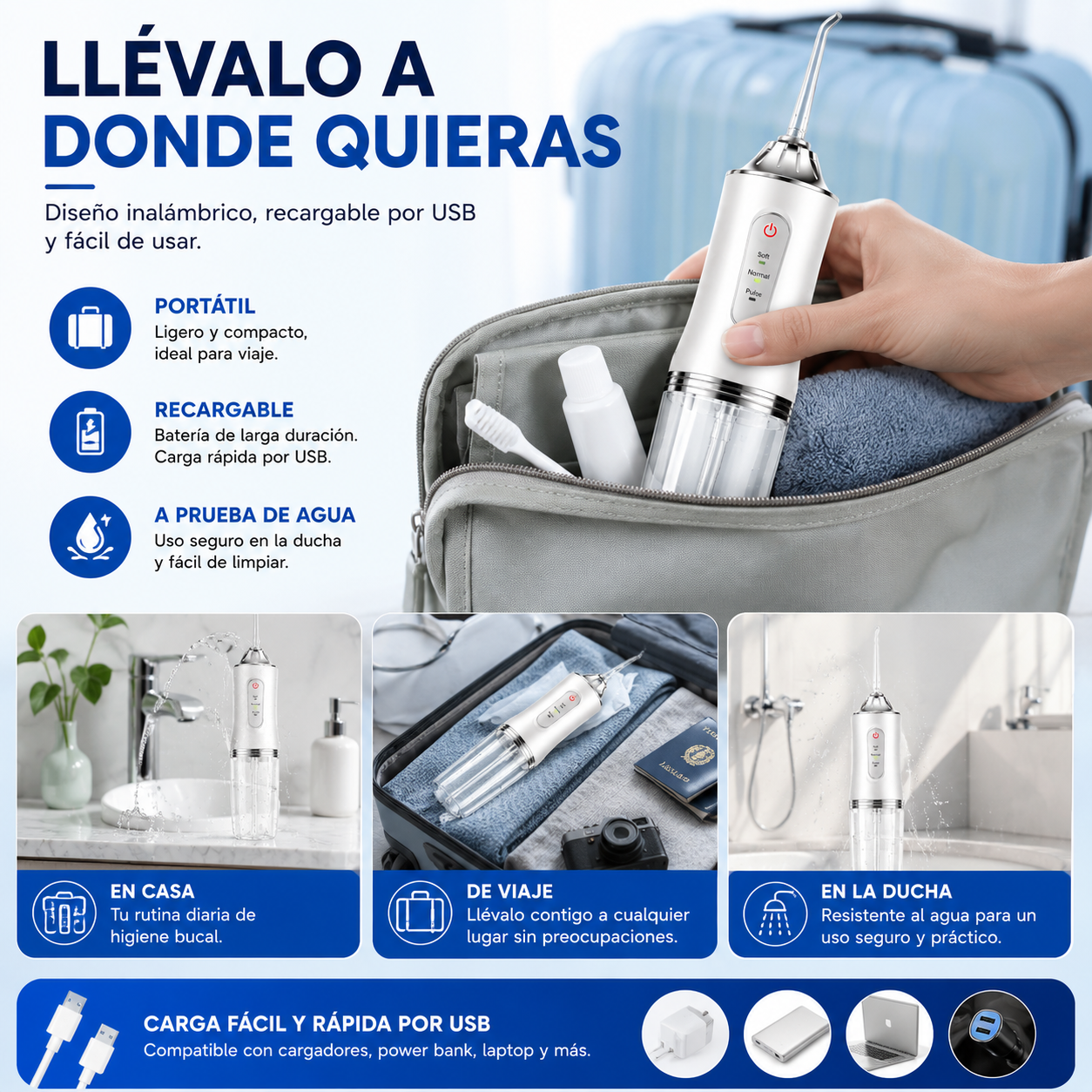 Adiós residuos entre dientes: mejora tu higiene diaria con el Irrigador Bucal Portátil