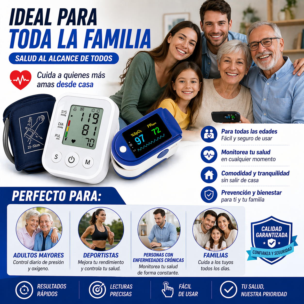 ¡Por solo $89.900 cuida tu salud desde casa con precisión y confianza! Combo Tensiómetro Digital + Oxímetro de Pulso