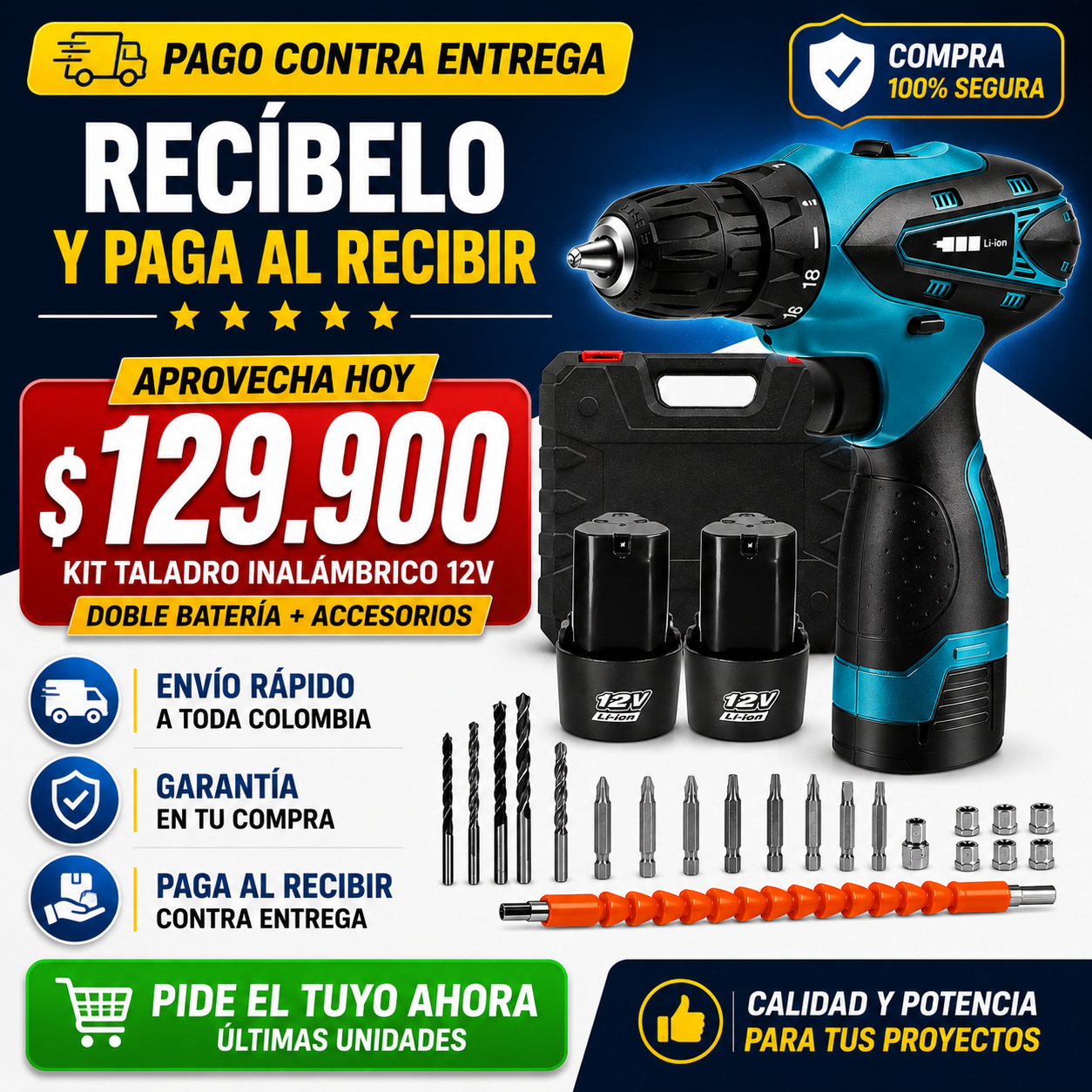 🔥 Taladro Inalámbrico 12V Por Solo $129.900 🔋 Incluye 2 Baterías Recargables