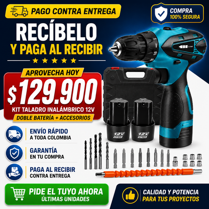 🔥 Taladro Inalámbrico 12V Por Solo $129.900 🔋 Incluye 2 Baterías Recargables