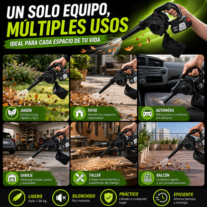 El aliado perfecto para limpiar rápido, Ideal para hogar, auto y taller. Aspiradora y sopladora inalámbrica