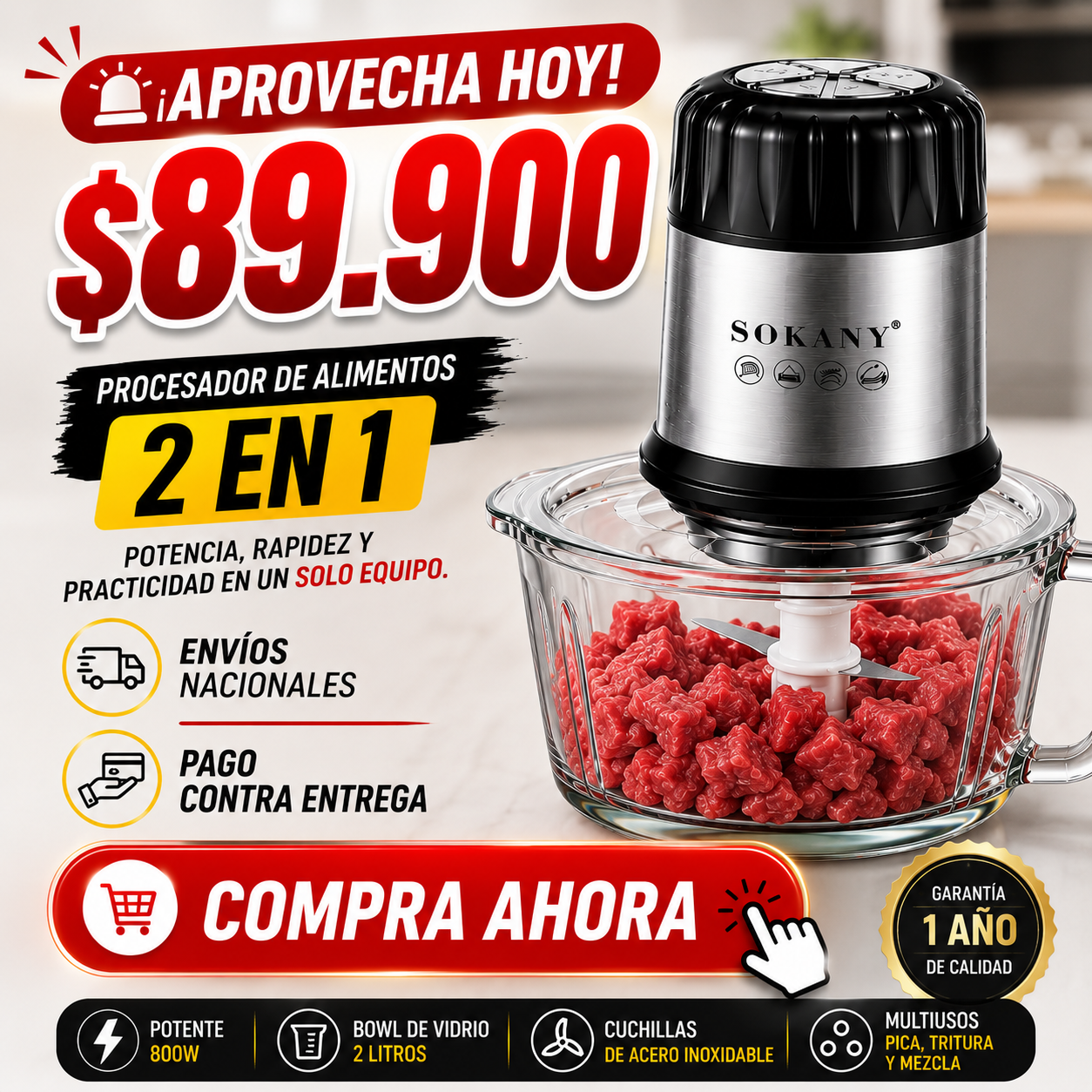 🔥 TRITURA, PICA Y MEZCLA EN SEGUNDOS ⚡ PROCESADOR DE ALIMENTOS MULTIFUNCIONAL SOKANY