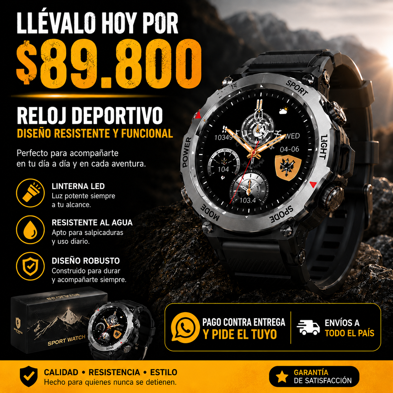 Diseño resistente, actitud imparable — Reloj  Deportivo Outdoor GT60 con Linterna LED