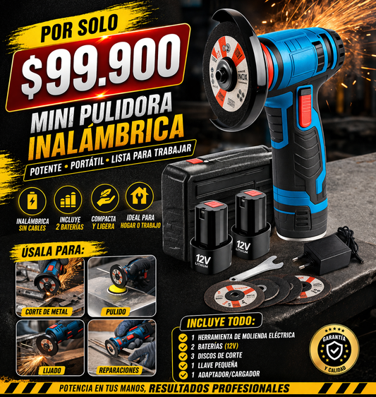 ¡La herramienta que lo hace TODO sin cables!, Mini Pulidora Angular Inalambrica