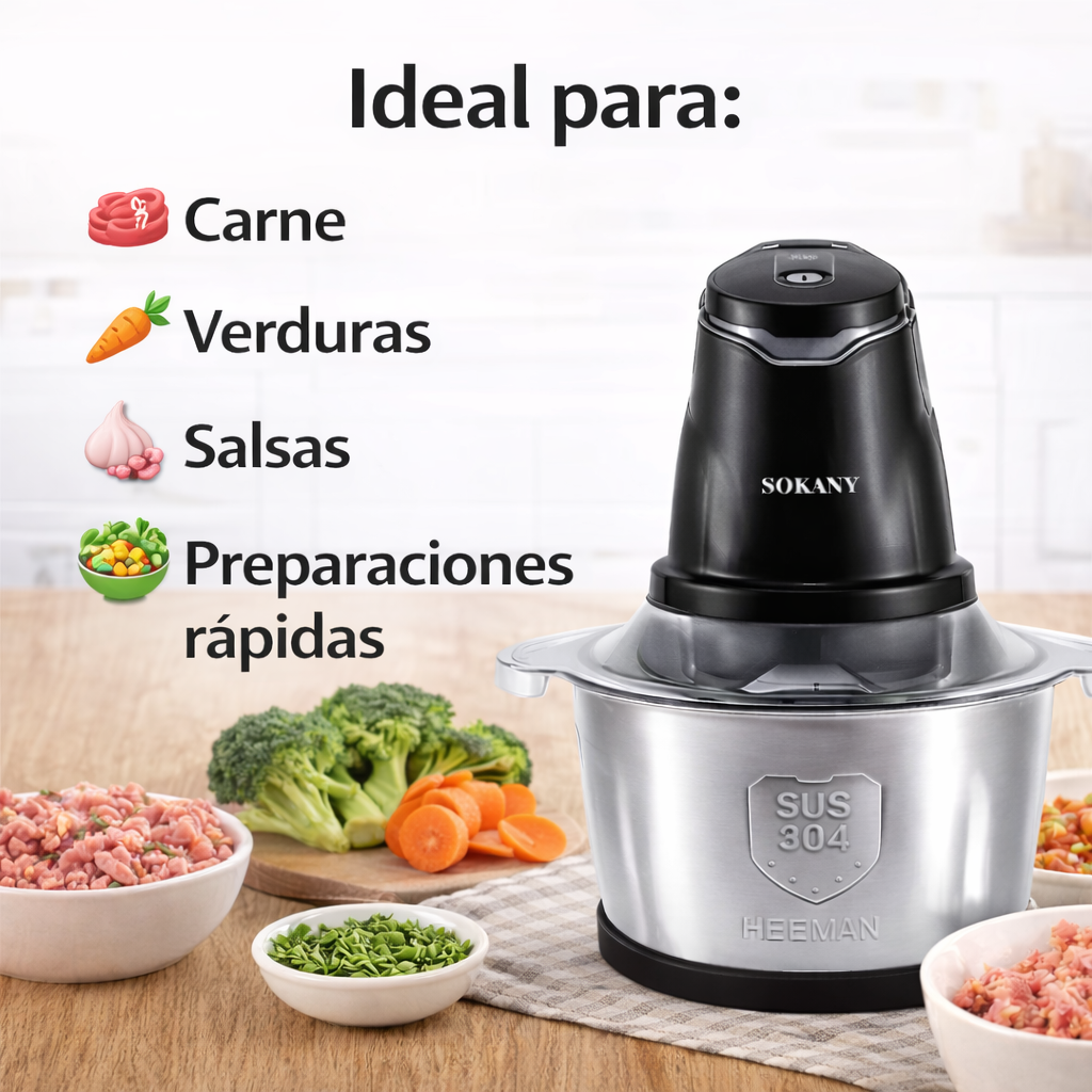 🔥 ¡Pica todo en segundos y ahorra tiempo en cada comida! Picadora Eléctrica 2L Sokany