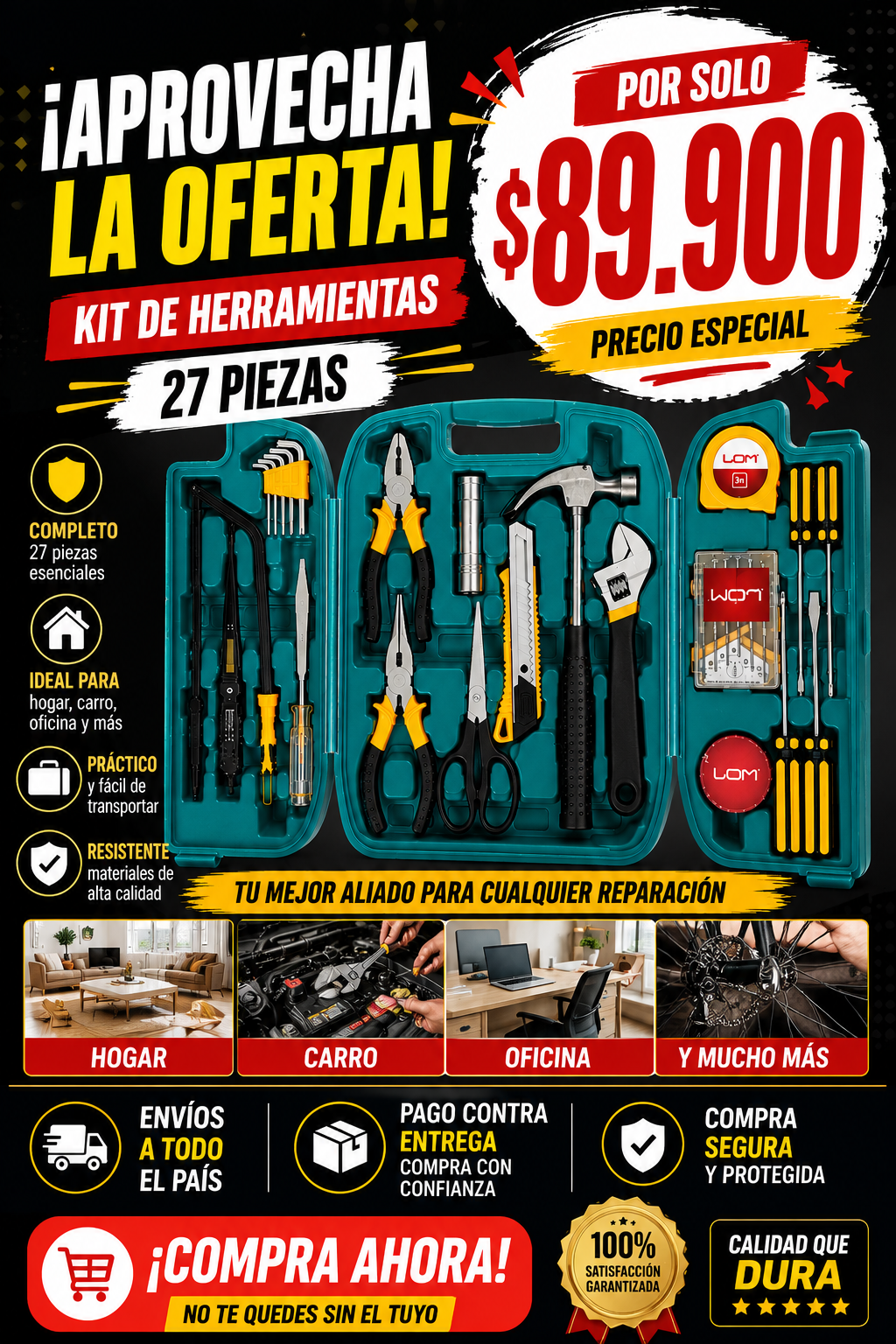 🔧 ¡El kit que todo hogar necesita! — Kit de Herramientas 27 Piezas