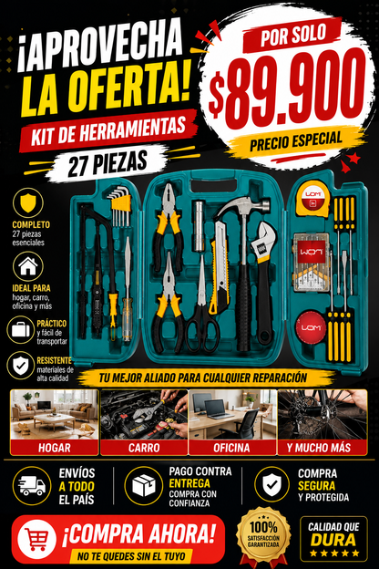 🔧 ¡El kit que todo hogar necesita! — Kit de Herramientas 27 Piezas