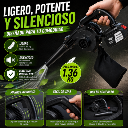 El aliado perfecto para limpiar rápido, Ideal para hogar, auto y taller. Aspiradora y sopladora inalámbrica