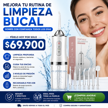 Adiós residuos entre dientes: mejora tu higiene diaria con el Irrigador Bucal Portátil