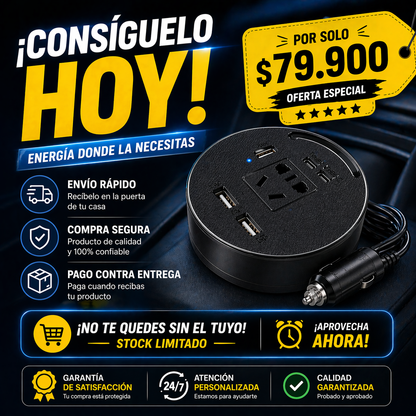🔥 ¿Sin batería en el carro? Carga TODOS tus dispositivos donde sea con el Inversor de Corriente
