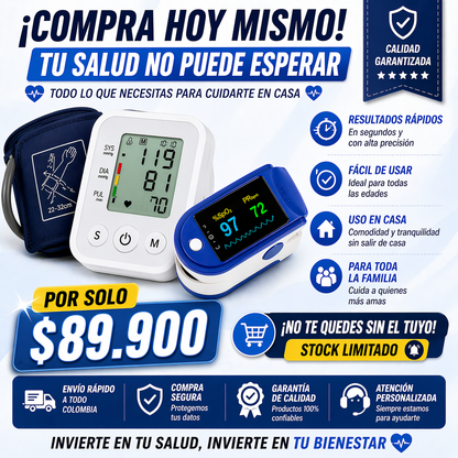 ¡Por solo $89.900 cuida tu salud desde casa con precisión y confianza! Combo Tensiómetro Digital + Oxímetro de Pulso