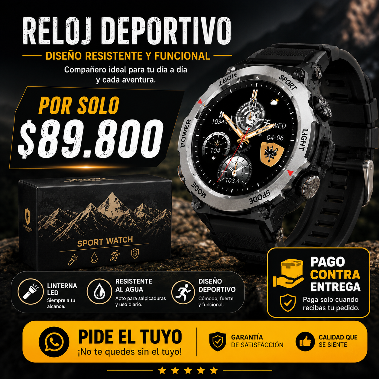 Diseño resistente, actitud imparable — Reloj  Deportivo Outdoor GT60 con Linterna LED