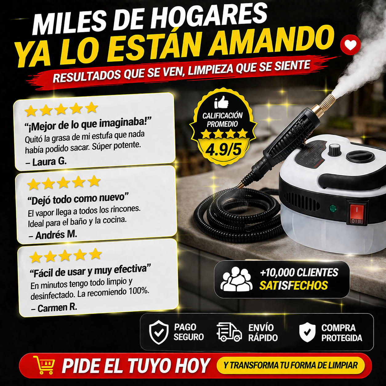 ¡Deja todo como nuevo en minutos con el Limpiador de Vapor de Alta Presión!