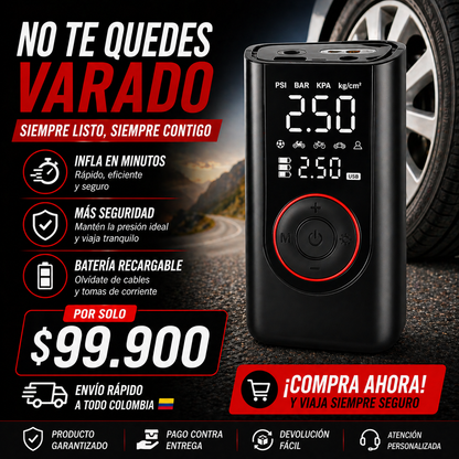 Infla tus llantas en minutos y sin esfuerzo – Inflador Portátil Inteligente