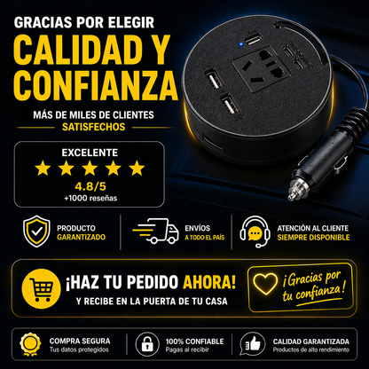 🔥 ¿Sin batería en el carro? Carga TODOS tus dispositivos donde sea con el Inversor de Corriente